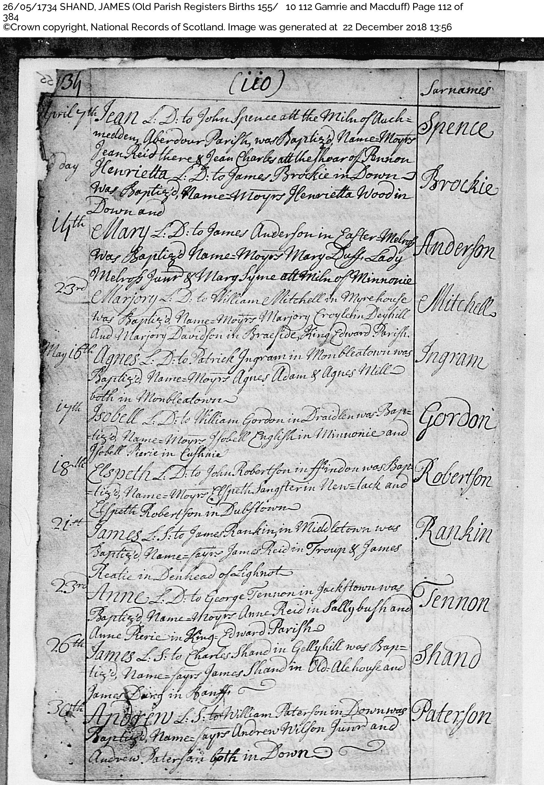 JamesShand_B1734 Gellyhill Banff, May 26, 1734
